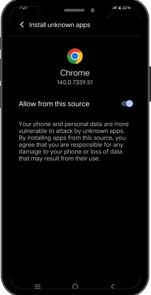 Enable unknown sources on Android
